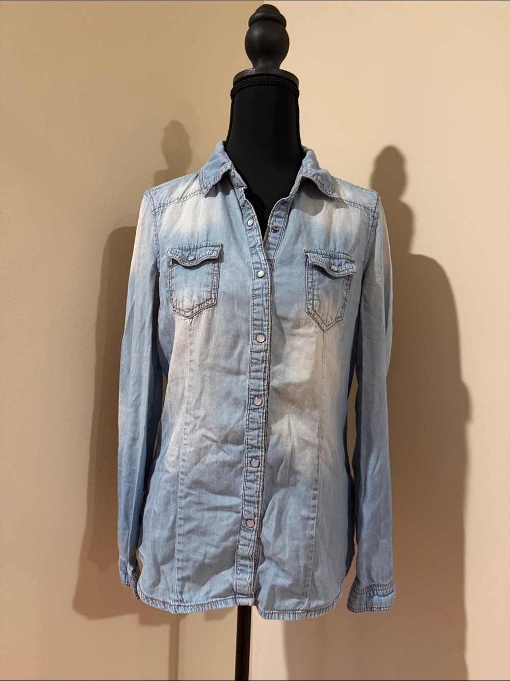 Ci Sono Faded Light Blue Denim Button-Up Shirt